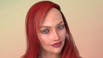 Картинка 3д+графика портрет+ portraits рыжая фон взгляд девушка