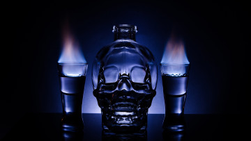 Картинка разное -+другое бутылка водка череп рюмки пламя