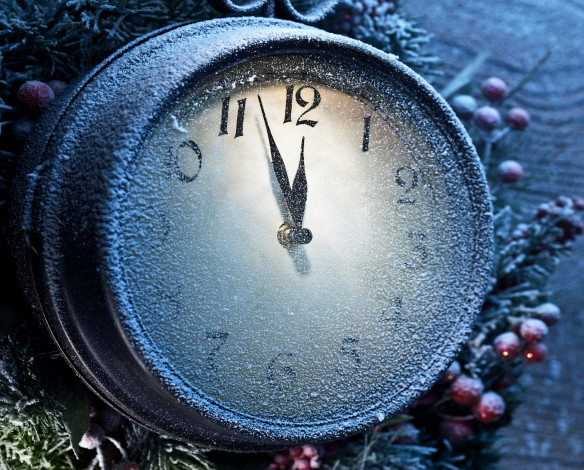 Обои картинки фото праздничные, - разное , новый год, иней, часы, год, новый