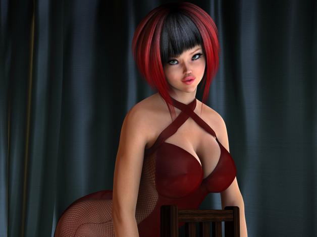 Обои картинки фото 3д графика, люди , people, девушка, взгляд, фон, рыжая