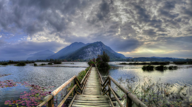 Обои картинки фото природа, дороги, горы, мост, вода