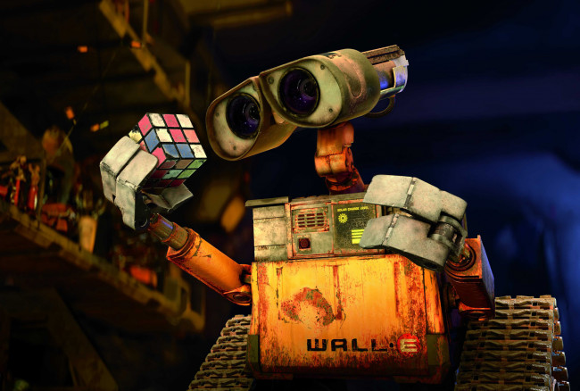 Обои картинки фото мультфильмы, wall-e, мусор, кубик, уборщик, робот