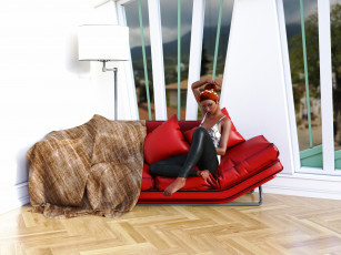 Картинка 3д+графика люди+ people девушка интерьер взгляд фон