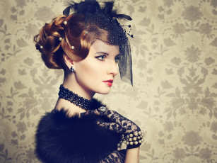 Картинка девушки -unsort+ лица +портреты ретро макияж портрет шляпка вуаль