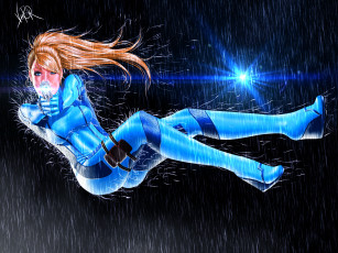 Картинка видео+игры metroid+prime+hunters дождь костюм оружие девушка арт metroid samus aran