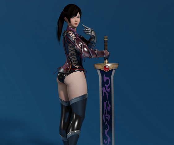 Обои картинки фото 3д графика, аниме , anime, девушка, взгляд, фон, оружие