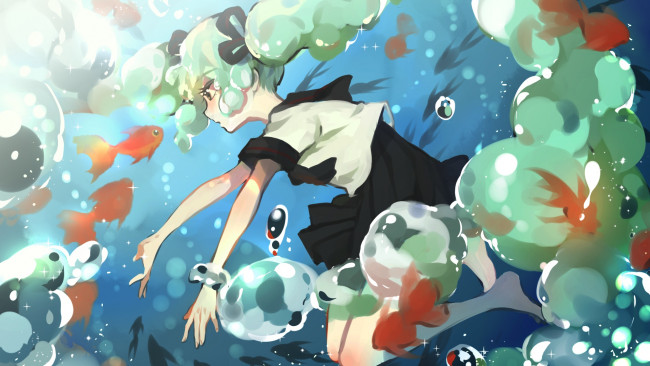 Обои картинки фото аниме, vocaloid, девочка, арт, yuzhi, hatsune, miku, bottle