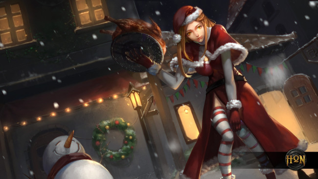 Обои картинки фото видео игры, heroes of newerth, снег, зима, индейка, девушка, heroes, of, newerth, art, gravekeeper, hon