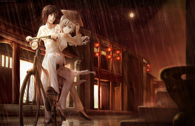 Обои картинки фото аниме, rwby, dishwasher1910, ночь, дождь, девушки, weiss, schnee, ruby, rose