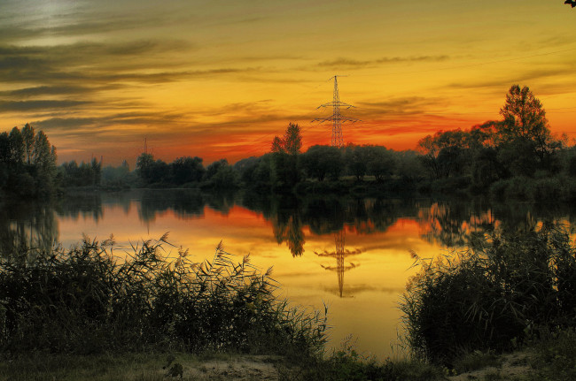 Обои картинки фото природа, восходы, закаты, река, лес