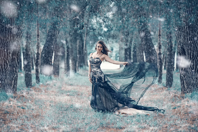 Обои картинки фото девушки, alessandro di cicco, аллея, платье, alessandro, di, cicco, taiga, forest