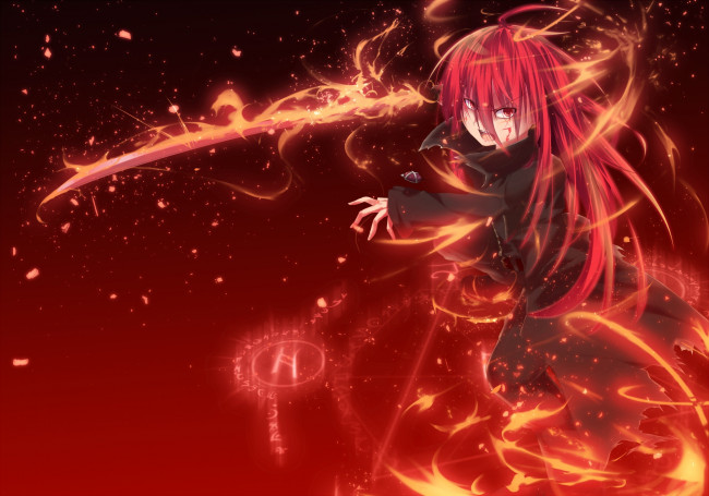 Обои картинки фото аниме, shakugan no shana, nakada, daichi, shana, shakugan, no, огонь, меч, девушка