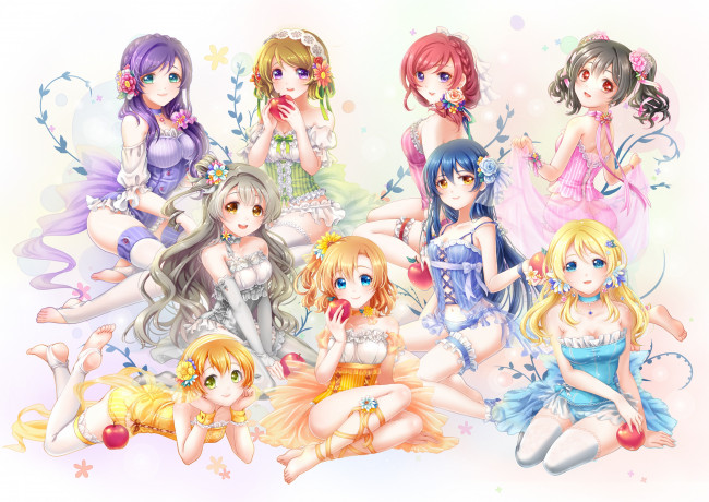 Обои картинки фото аниме, love live,  school idol project, девушки, арт, sha