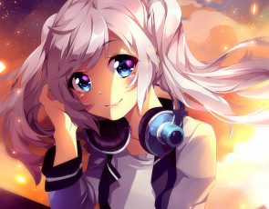 Картинка аниме музыка фон взгляд девушка