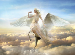 Картинка фэнтези фотоарт пегас фон девушка