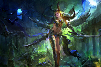 Картинка фэнтези демоны меч арт воин рога фентези девушка