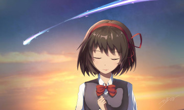 Картинка аниме kimi+no+na+wa взгляд девушка фон