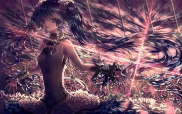 Картинка аниме vocaloid закат облака небо девушка город дома aka x арт hatsune miku 7th dragon 2020