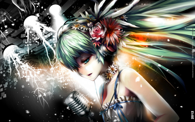 Обои картинки фото аниме, vocaloid, наушники, девушка