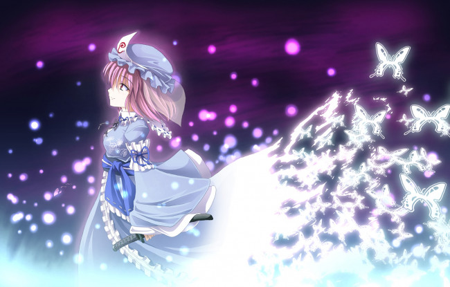 Обои картинки фото аниме, touhou, фон, девушка, взгляд