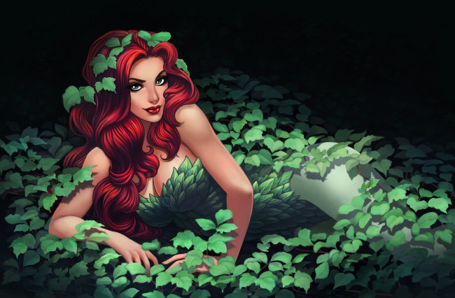 Обои картинки фото фэнтези, русалки, рисунок, poison, глаза, рыба, девушка, вода, кусты, ivy, русалка