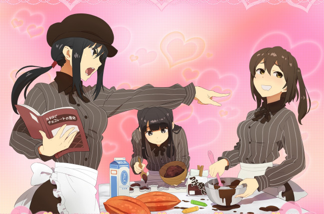 Обои картинки фото schoolgirl strikers, аниме, фон, взгляд, девушки