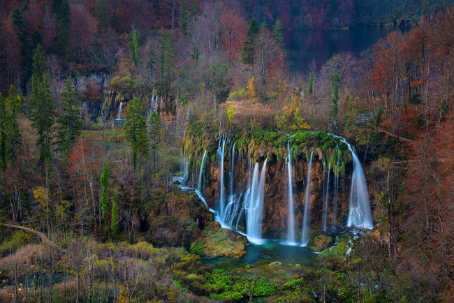 Обои картинки фото природа, водопады, лес, река, водопад