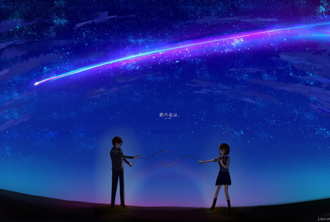 Обои картинки фото аниме, kimi no na wa, фон, взгляд, девушка