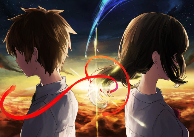 Обои картинки фото аниме, kimi no na wa, фон, взгляд, девушка