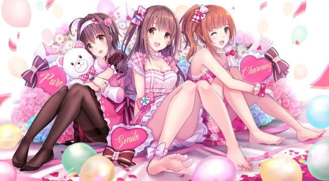 Обои картинки фото аниме, idolm@ster, взгляд, девушки, фон