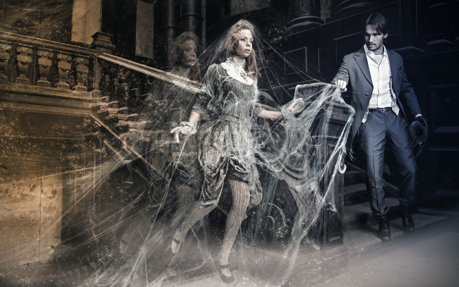 Обои картинки фото разное, компьютерный дизайн, паутина, девушка, лестницы, парень