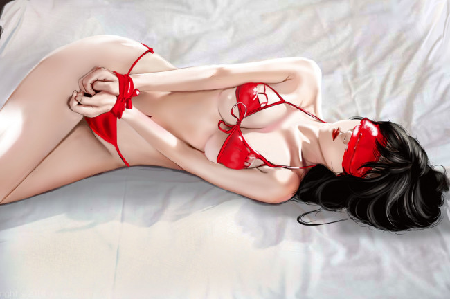 Обои картинки фото рисованное, люди, красный, девушка, белье, рисунок, тело, брюнетка, эротика, арт, сексуальная, обнаженная, фигура