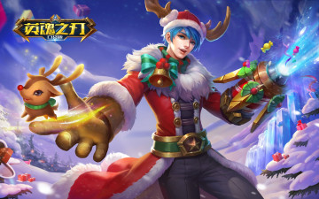 обоя видео игры, heroes evolved, парень, украшения, рога, олень, снег