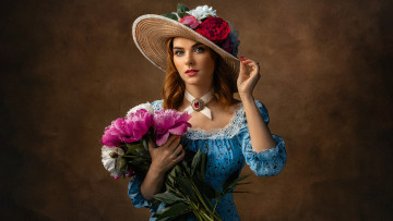 Картинка девушки -+рыжеволосые+и+разноцветные девушка в шляпе с цветами