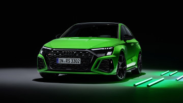 обоя audi rs 3 sedan, автомобили, audi, зеленый, трубы