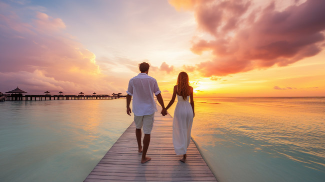 Обои картинки фото разное, мужчина женщина, море, закат, влюбленные