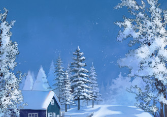 обоя рисованное, природа, пейзаж