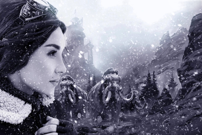 Обои картинки фото девушки, анна шаховская, образ, косплей, наряд, костюм, зима, снег, мамонты, сибирь