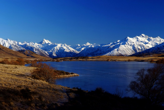 Обои картинки фото lake, clearwater, новая, зеландия, природа, реки, озера, озеро, горы