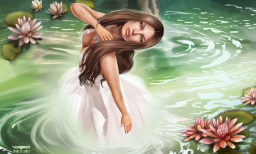 Картинка 3д+графика people+ люди лилии вода
