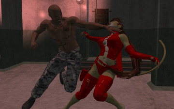 Картинка 3д+графика fantasy+ фантазия девушка кошка драка