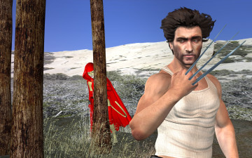 обоя 3д графика, fantasy , фантазия, девушка, кошка, мужчина