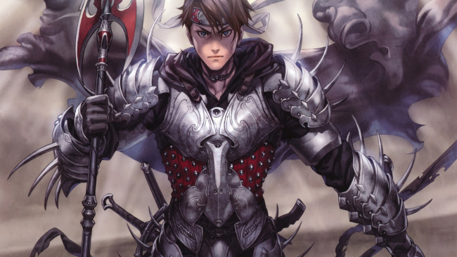 Обои картинки фото фэнтези, люди, парень, доспехи, оружие, взгляд