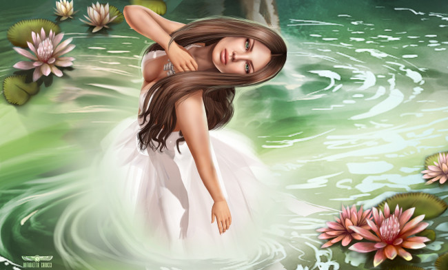 Обои картинки фото 3д графика, people , люди, лилии, вода