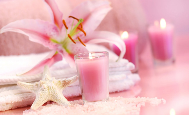 Обои картинки фото разное, свечи, звезда, лилия