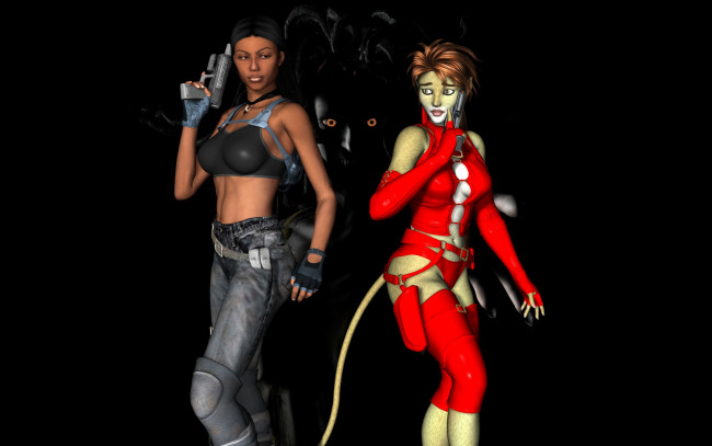 Обои картинки фото 3д графика, fantasy , фантазия, девушка, оружие, пума, кошка