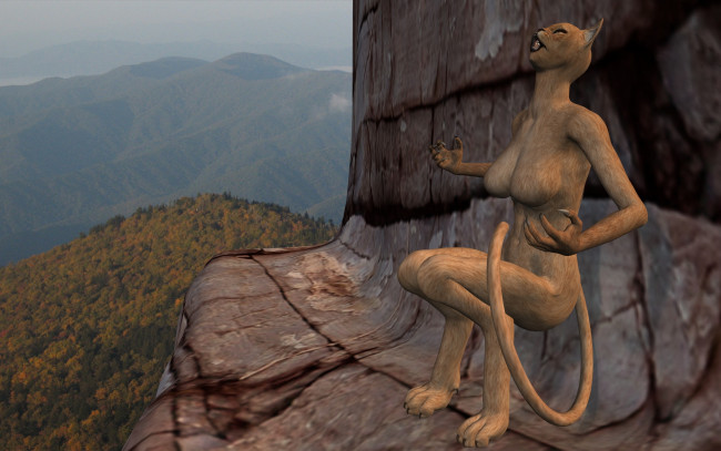 Обои картинки фото 3д графика, fantasy , фантазия, скала, кошка