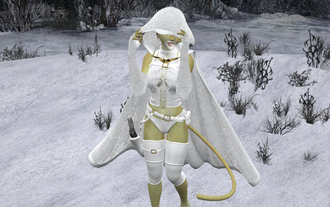 Обои картинки фото 3д графика, fantasy , фантазия, зима, девушка, кошка