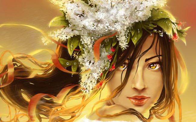 Обои картинки фото рисованные, люди, винок, девушка, лицо, портрет