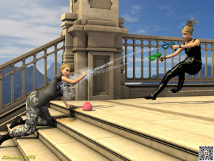 Картинка 3д+графика люди+ people фон взгляд девушки брызги лестница